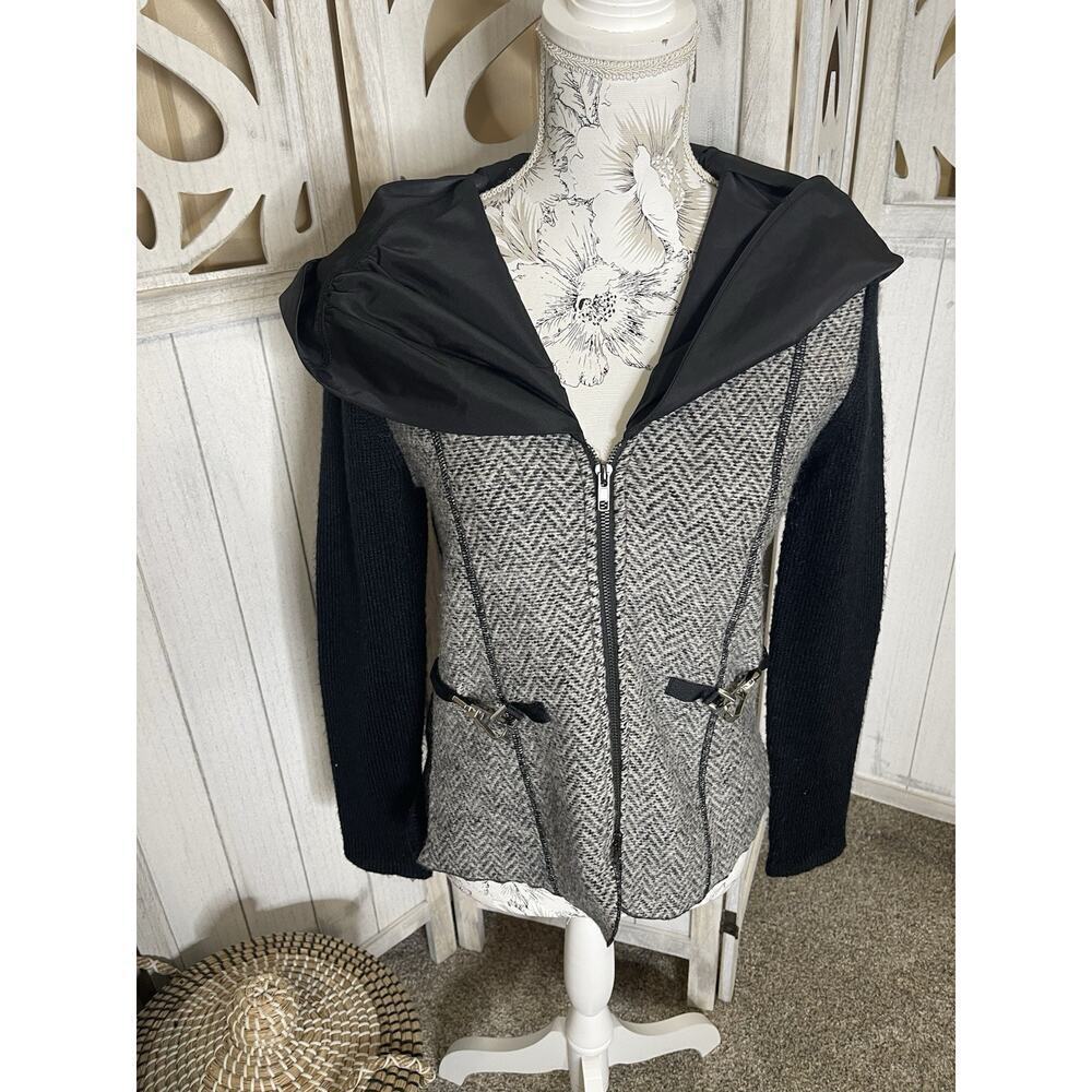 Vintage Nubby Blazer Jacket Wool Mohair Blend Soft Zip Hooded Top